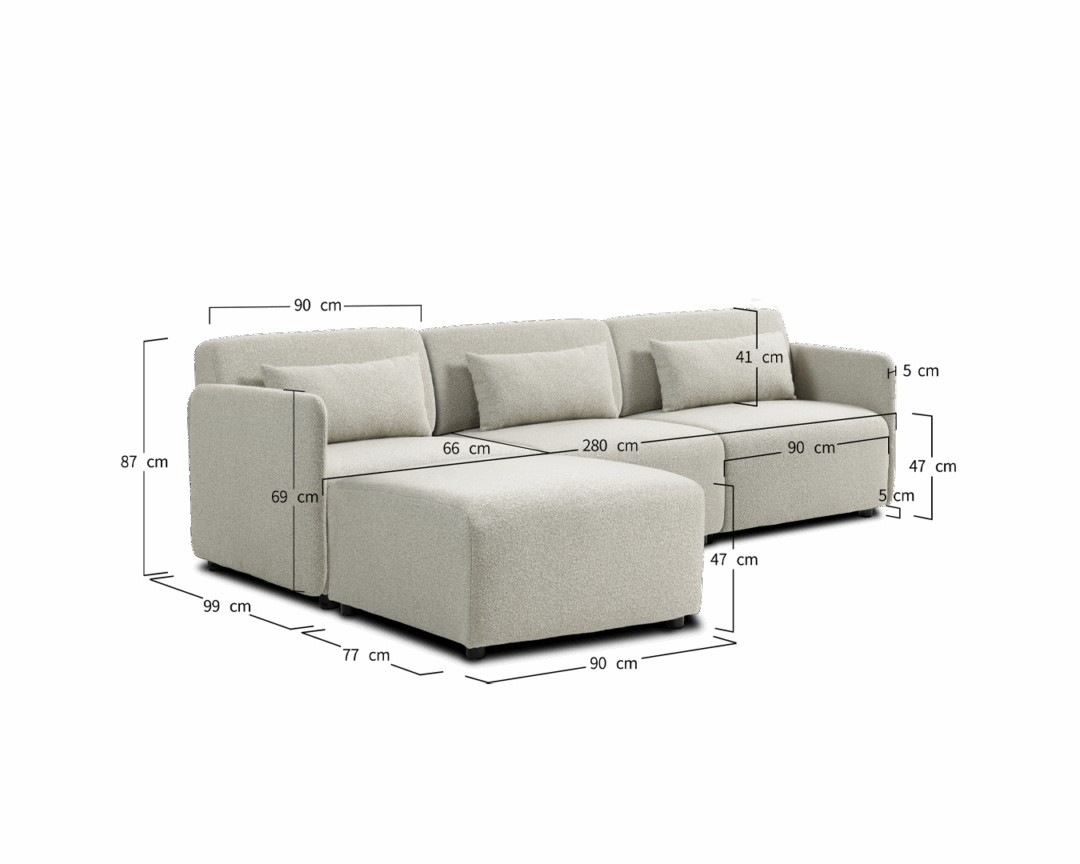 Modular Sofa Mia 3-Seater - Beige (With Ottoman) - Image 2