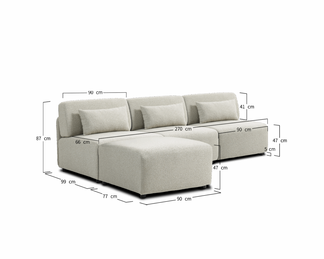 Modular Sofa Mia Middle x3 - Beige (With Ottoman) - Image 6