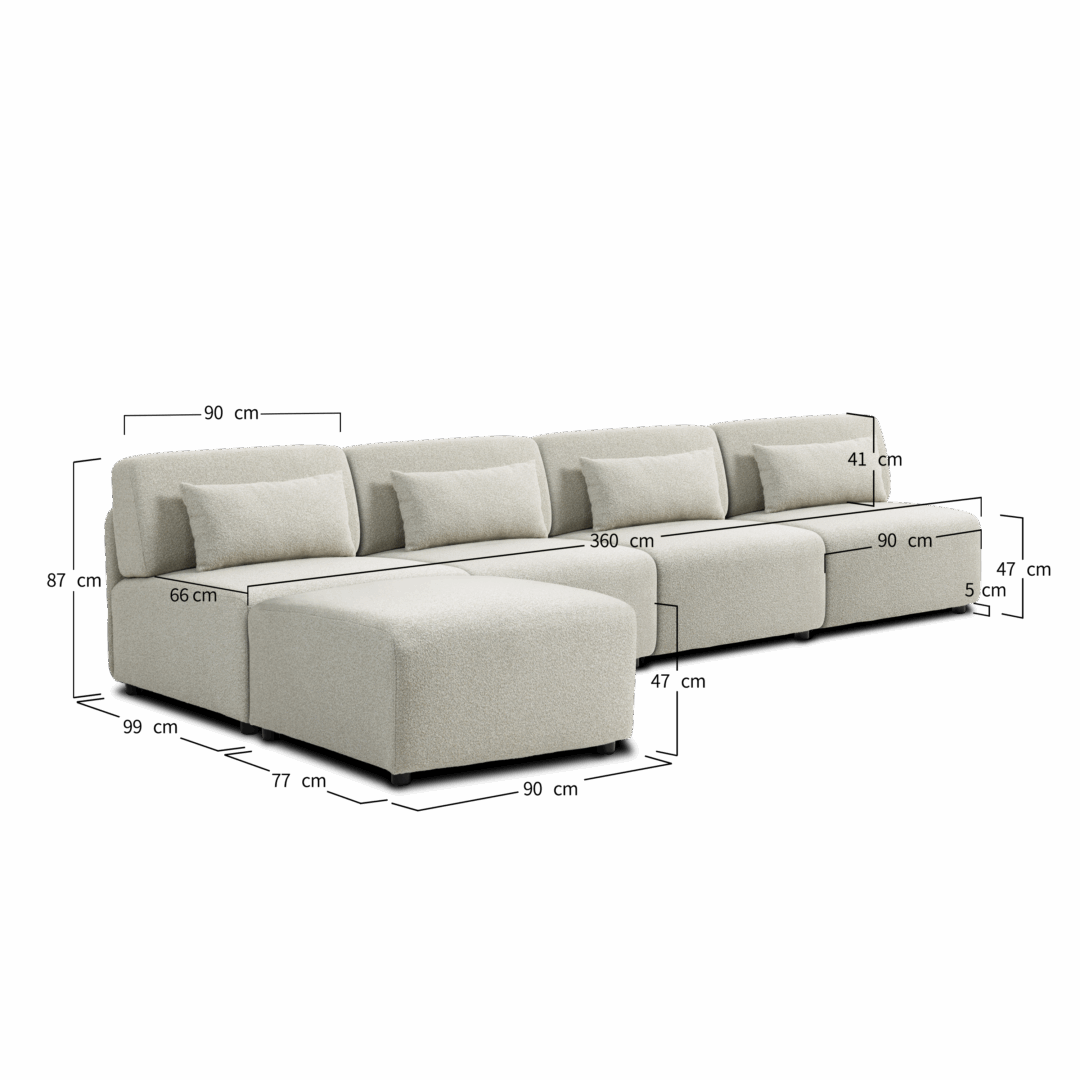 Modular Sofa Mia Middle x4 - Beige (With Ottoman) - Image 2